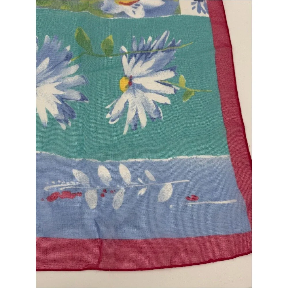 Hasting & Smith Vintage Floral Sheer Square Scarf Blue Pink Accessory Garden